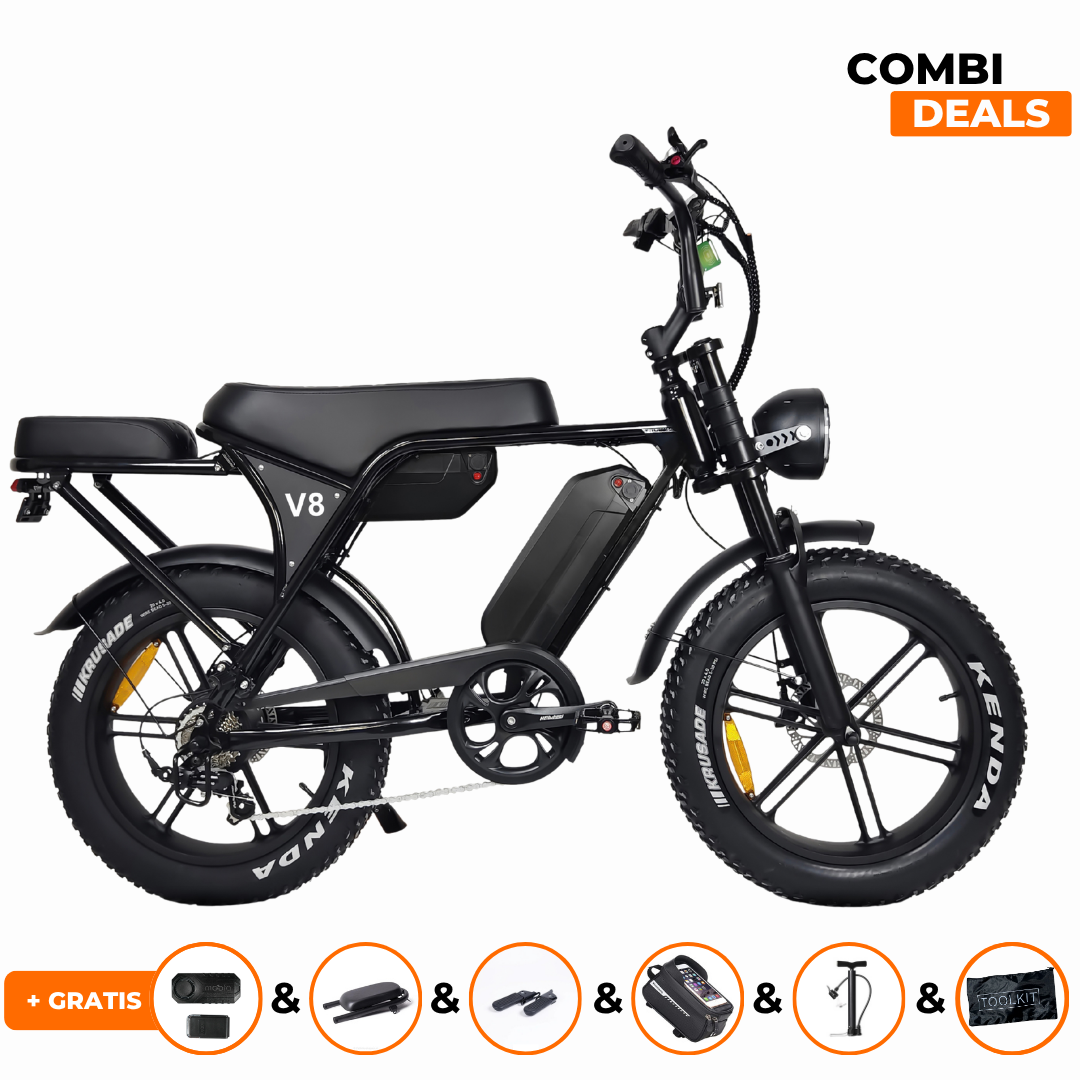 Ouxi V8 MAX Zwart | Fatbike | Dubbele Accu | 25km/u | 2025 edition | Hydraulische remmen | Combi-deal