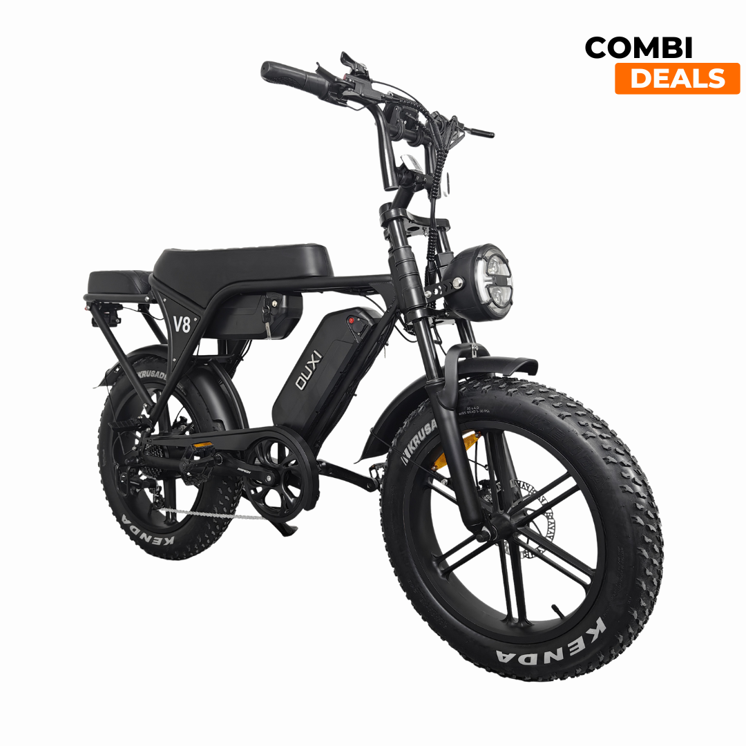 Ouxi V8 MAX Zwart | Fatbike | Dubbele Accu | 25km/u | 2025 edition | Hydraulische remmen | Combi-deal