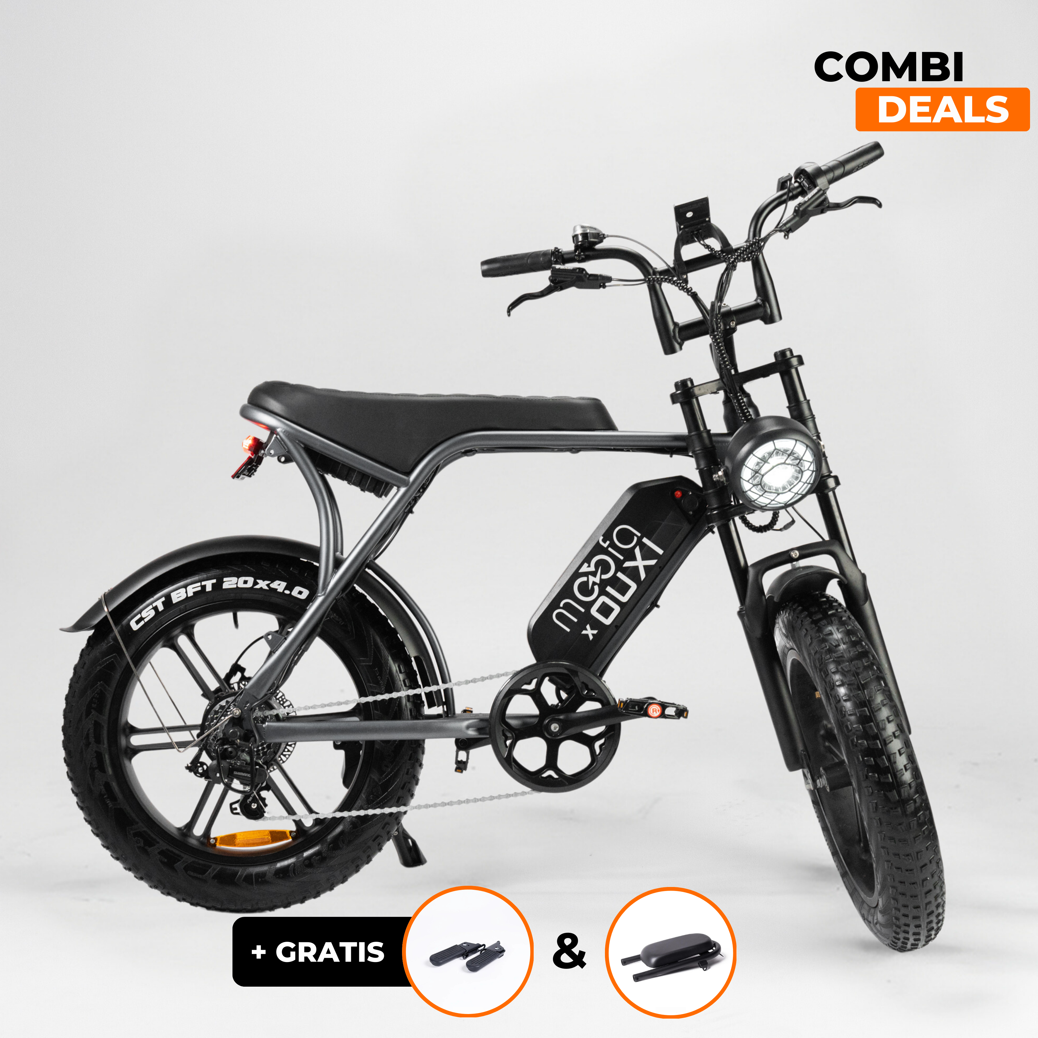 Combi Deal | Ouxi V8 Pro 4.2 | Fatbike | Space Grey + Achterzitje + Voetsteuntjes