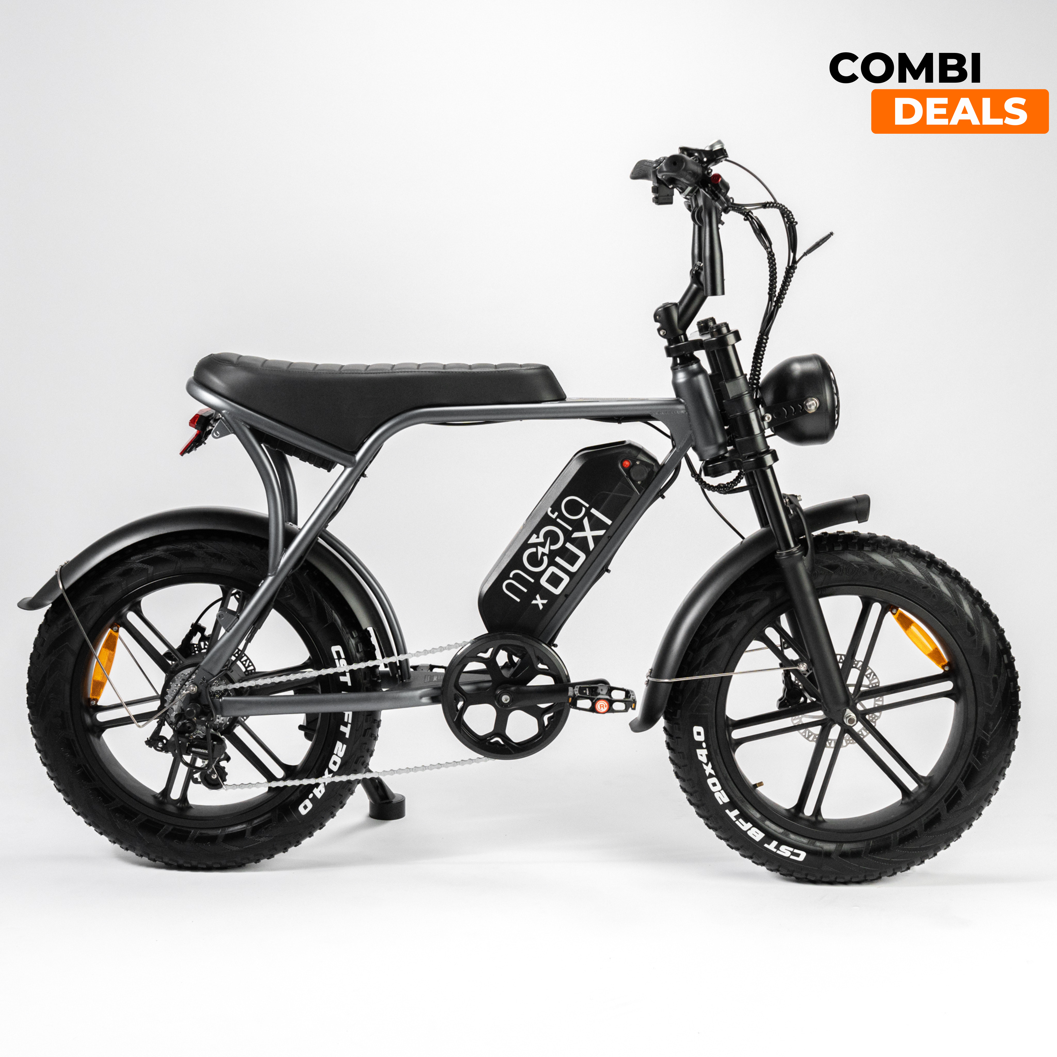 Combi Deal | Ouxi V8 Pro 4.2 | Fatbike | Space Grey + Achterzitje + Voetsteuntjes