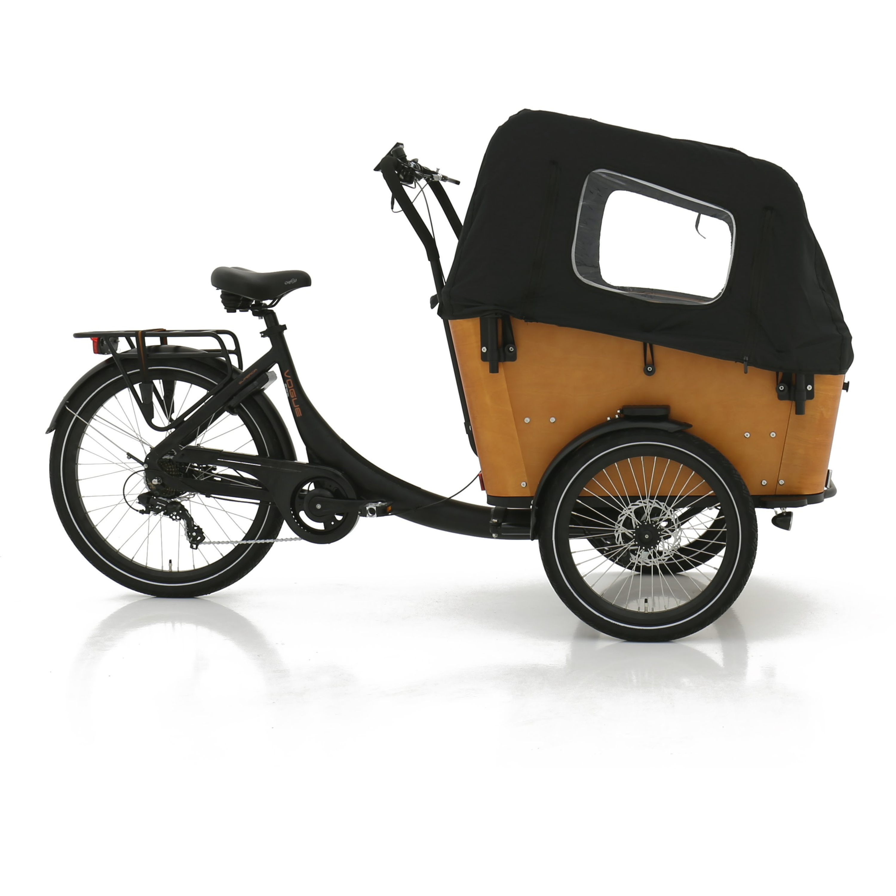Vogue Superior Deluxe Mat Zwart met Bruin | Elektrische Bakfiets