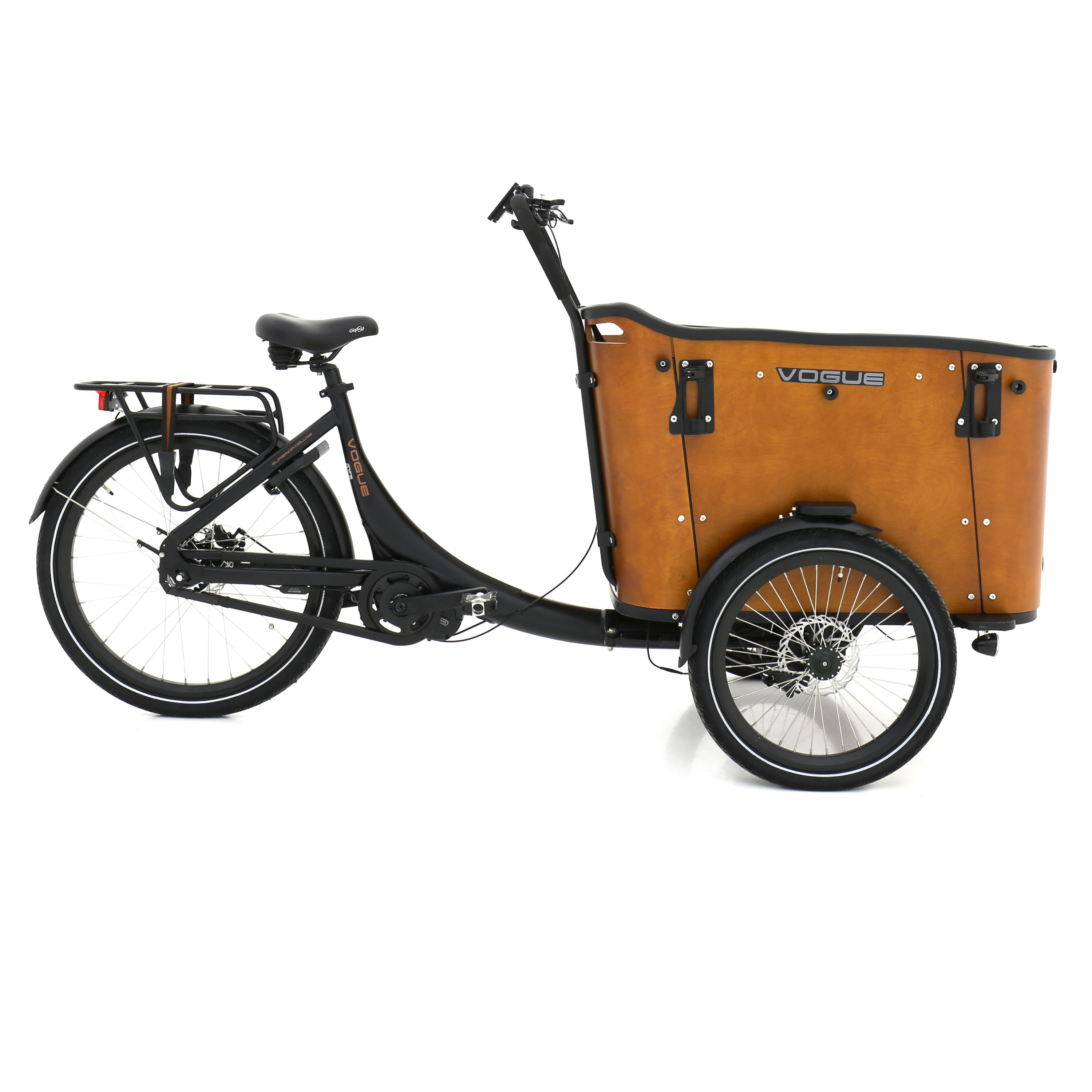Vogue Superior Deluxe Mat Zwart met Bruin | Elektrische Bakfiets