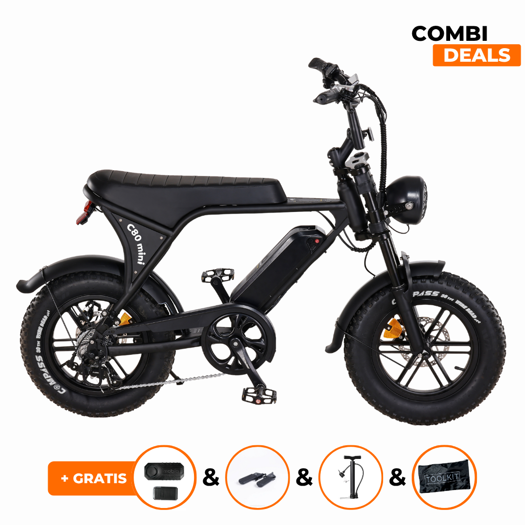 Ouxi C80 Mini Fatbike Zwart | 2025 edition | Combi-deal