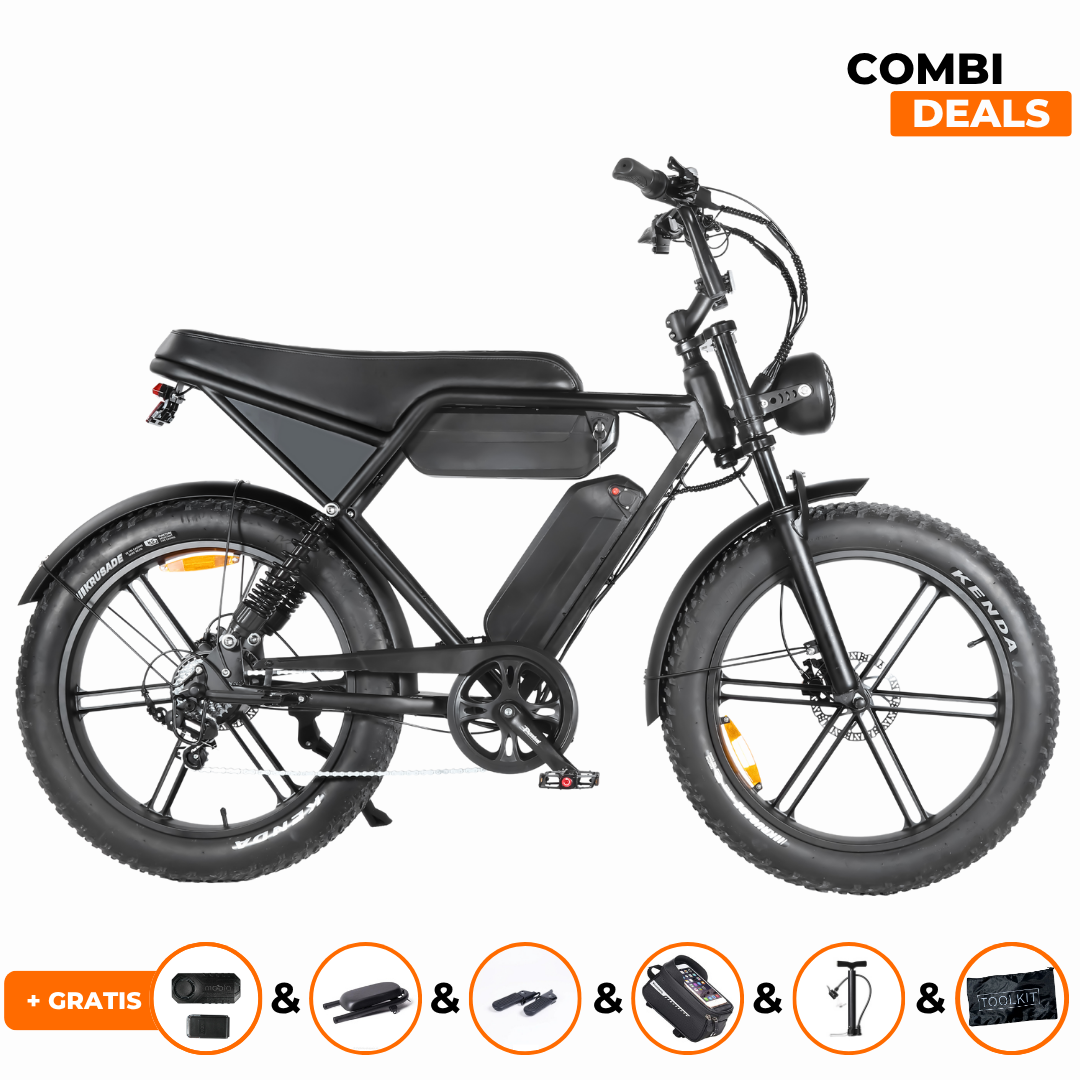 Ouxi V8 4.0 MAX Zwart | Fatbike | Dubbele Accu | 25km/u | 2025 edition | Hydraulische remmen | Combi-deal