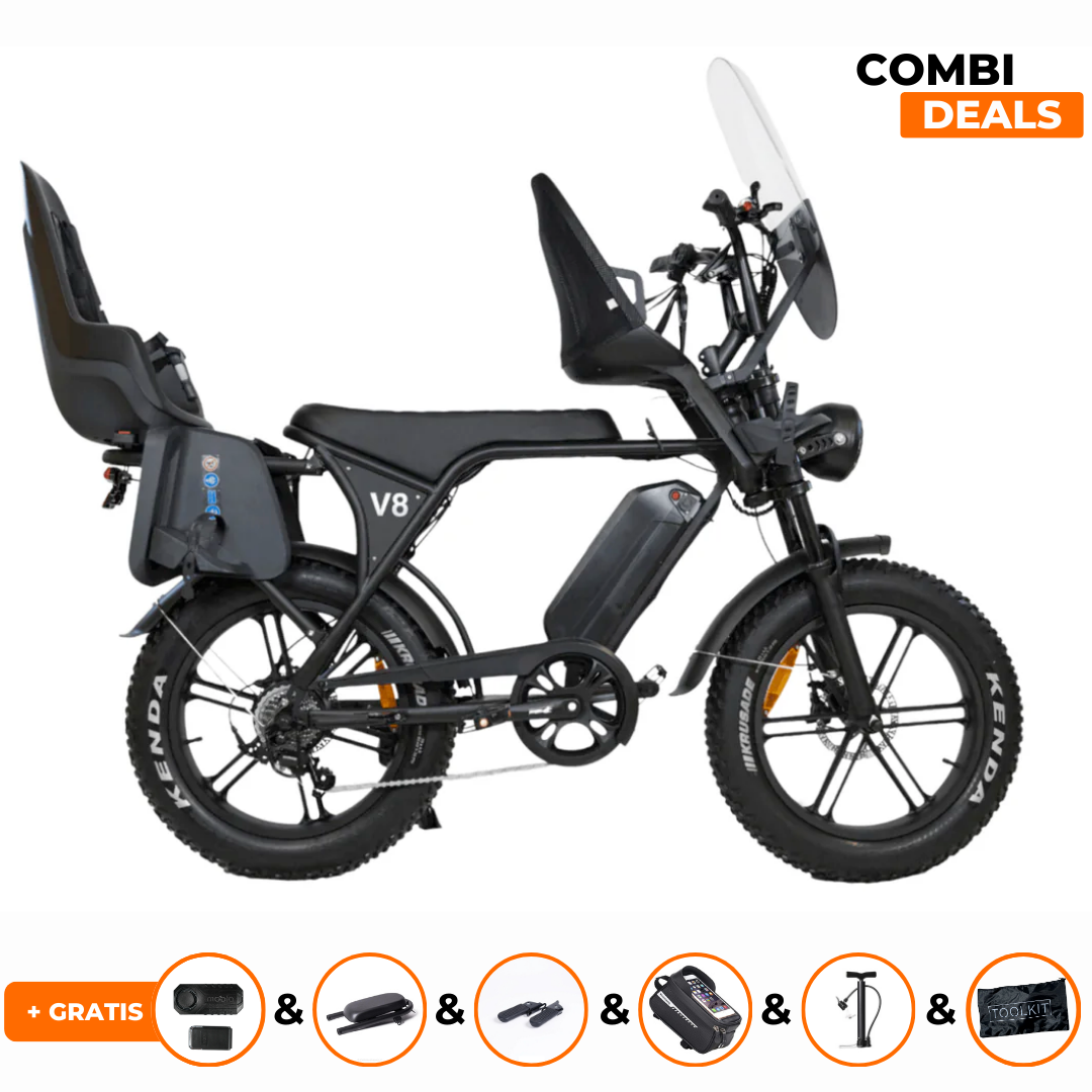 Ouxi V8 Family bike Zwart | Fatbike | 2025 edition | Hydraulische remmen | Combi-deal