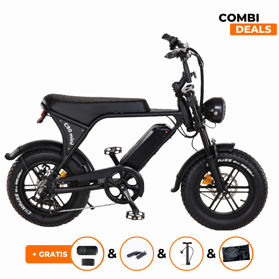 Ouxi C80 Mini Fatbike Zwart | 2025 edition | Combi-deal